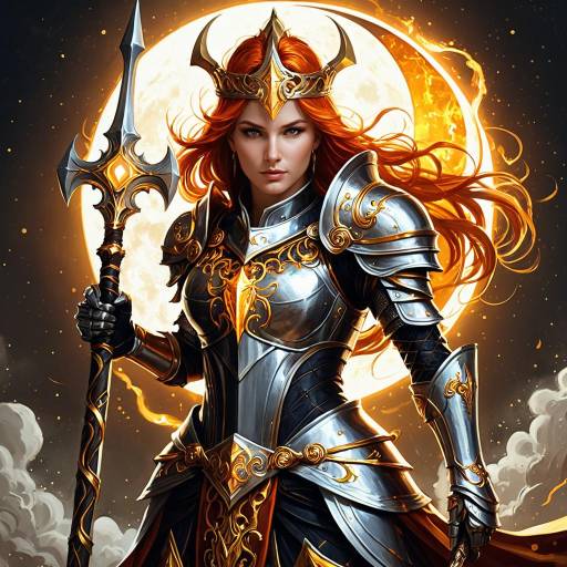 Radiant Female Knight in Ornate Gold-Infused Armor