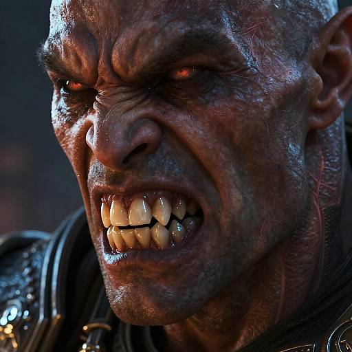 Extreme Close-Up of Menacing Half Orc Face
