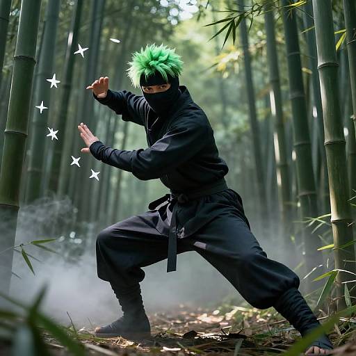 Stealthy Neon Green-Haired Ninja