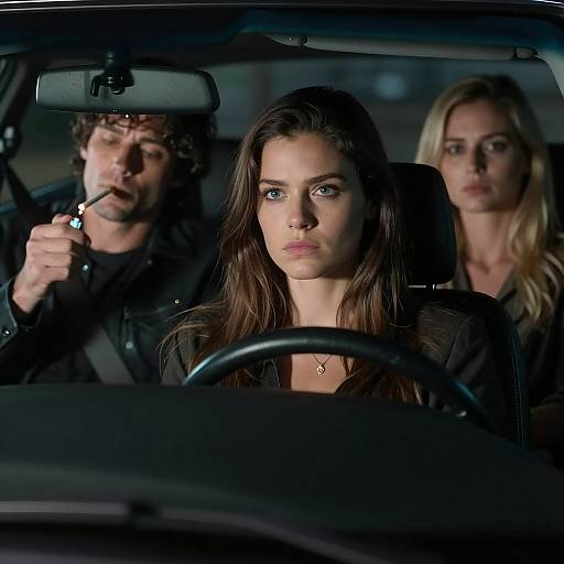 Nighttime Car Photo with Three People