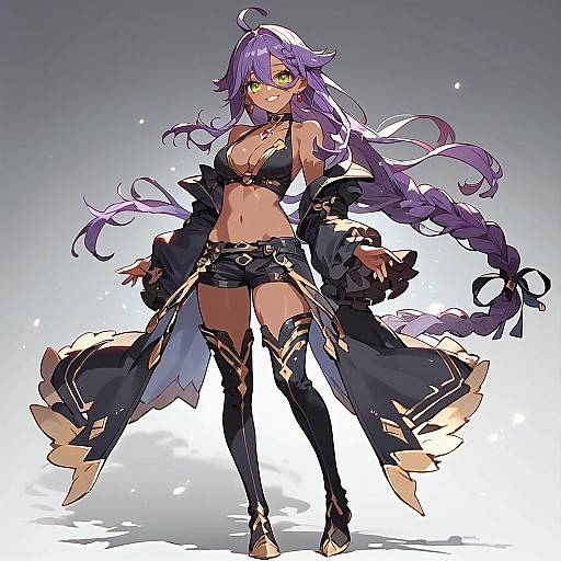 Dark-Skinned Purple-Haired Anime Girl Smiling