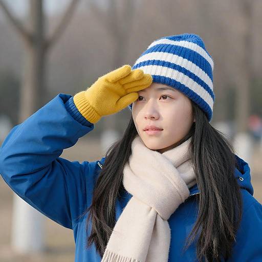 Asian Girl in Blue Winter Coat