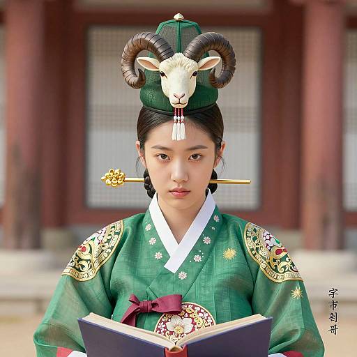 Green Hanbok Portrait of a Young Woman