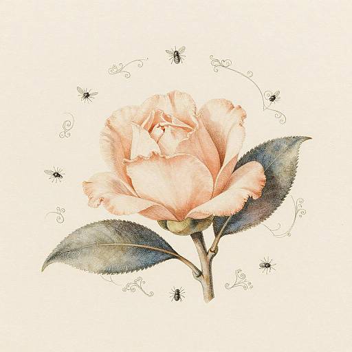 Delicate Peach Camelia Botanical Print
