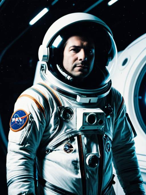 Man in Astronaut Costume with Futuristic Lighting