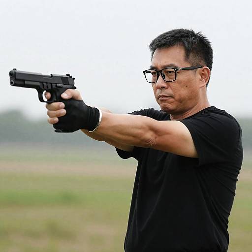Serious Man with Handgun Outdoors