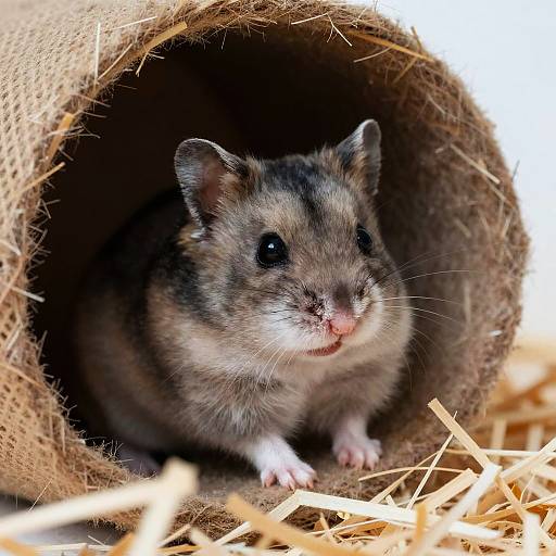 Cute Grey Hamster in Cozy Nest