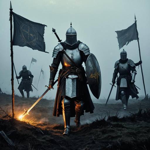 Mysterious Knight in Foggy Battlefield