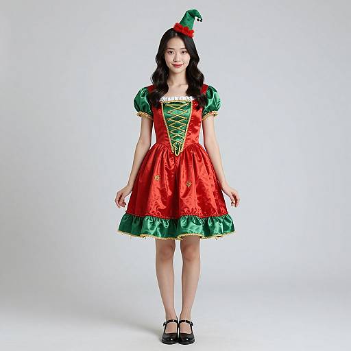 Festival Costume in Red and Green