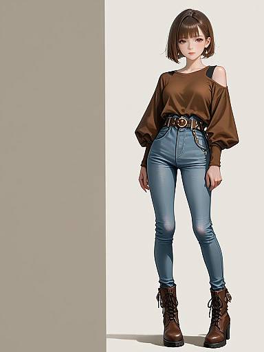 Realistic Woman in Casual Brown Outfit