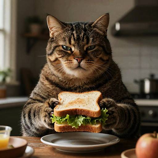 Grumpy Bearded Character with Sandwich