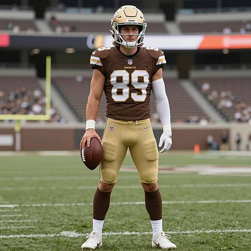American Football Player in Brown and Gold Uniform