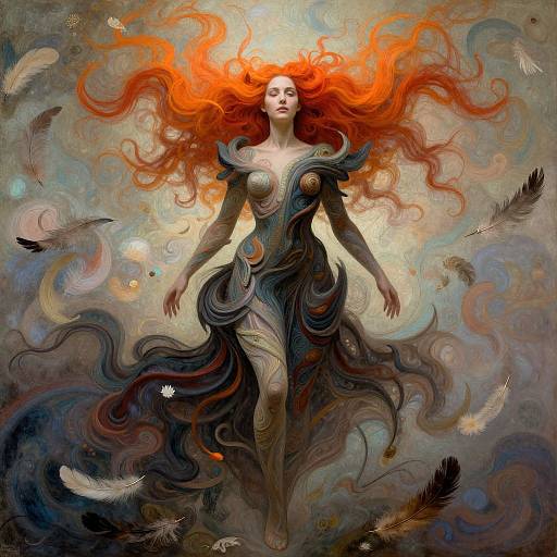 Ethereal Woman with Fiery Hair