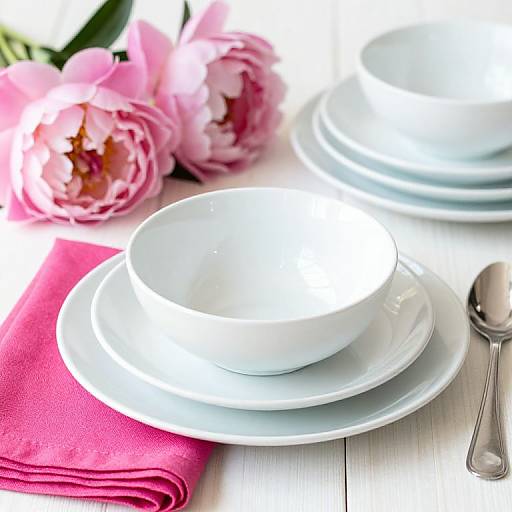 Elegant White Dishes with Pink Peonies
