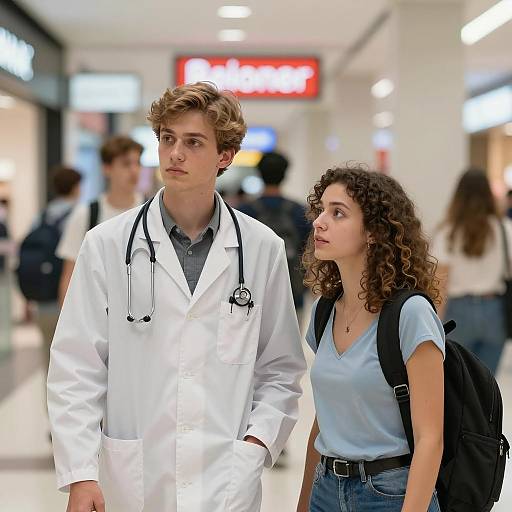 Young Professionals in a Bustling Mall
