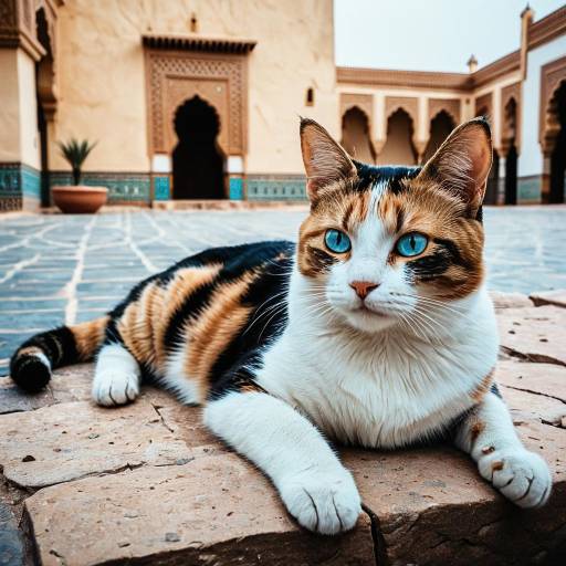 Calico Cat with Cyan Eyes at Moroccan Palace