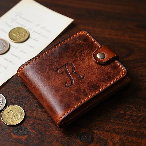 Photograph of a brown, leather, embossed 