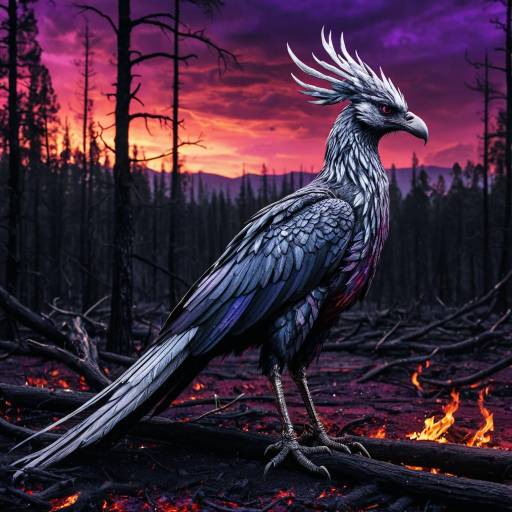 Silver Phoenix in Twilight Forest Scene