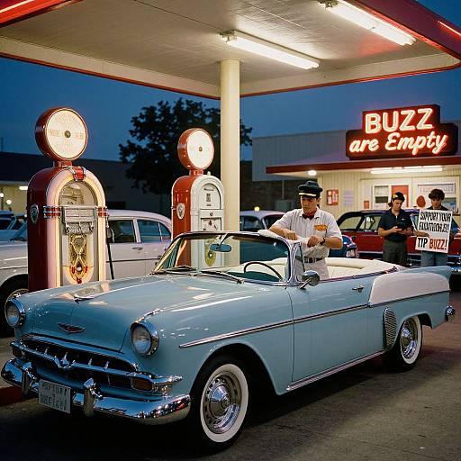 1950s Nostalgic Gas Station Scene