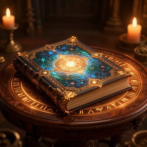 Ancient Magical Tome on Ornate Table