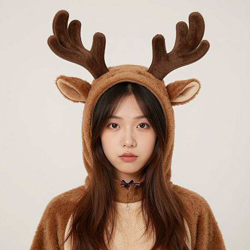 Woman in Brown Deer Costume with Antlers