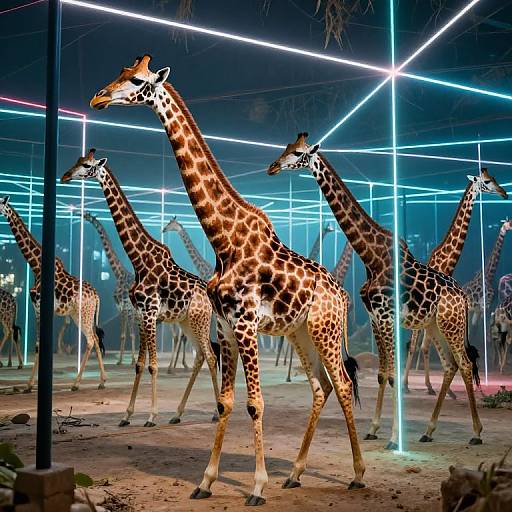 Giraffes in Mirrored Prismatic Maze