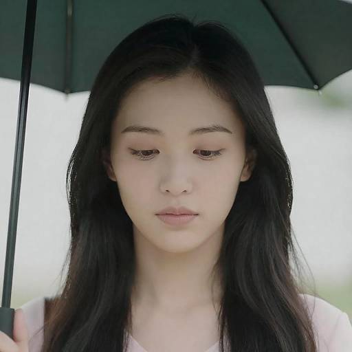 Asian Woman Under Green Umbrella