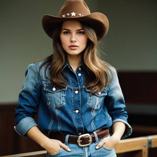 Woman Wearing Cowboy Hat and Denim Outfit