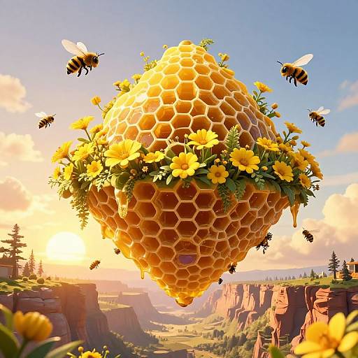 Surreal Honeycomb Citadel at Golden Hour