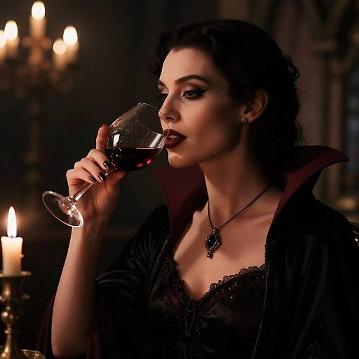 Elegant Vampire Lady in Candlelit Castle