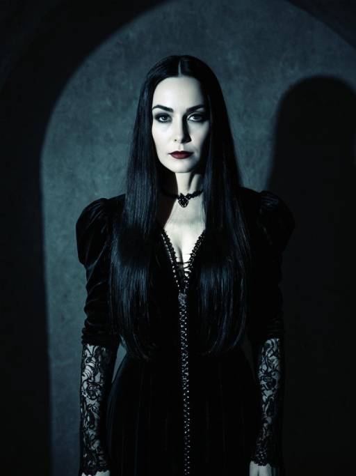 Woman in Morticia Addams Costume Gothic Portrait