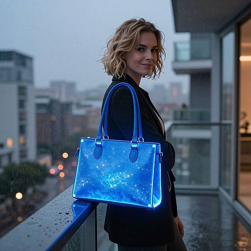 Electric Blue Neon Handbag in Rain