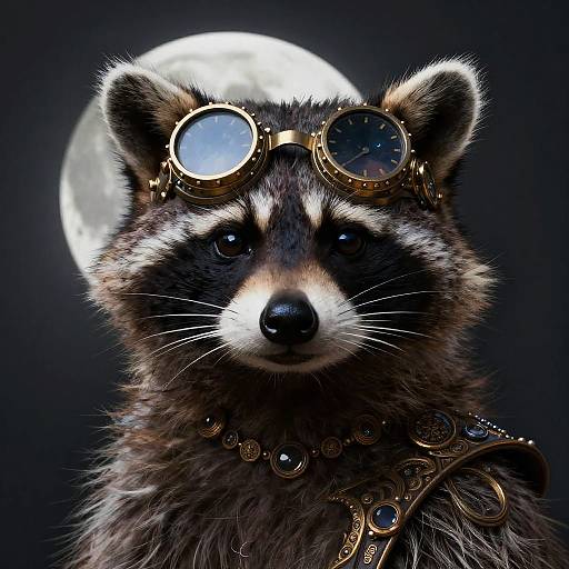 Steampunk Raccoon Under Moonlight