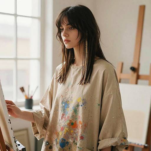 Side Fringe Hairstyle in Art Studio