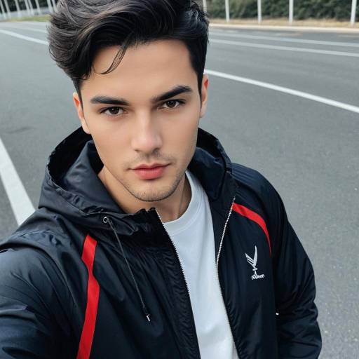 Young Man in Modern Sports Windbreaker Selfie