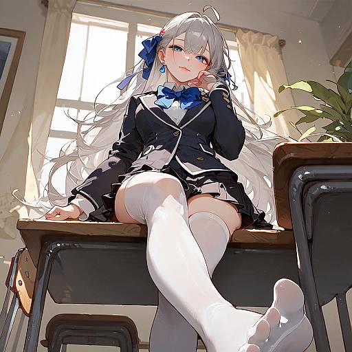 Anime Schoolgirl Sitting on Desk