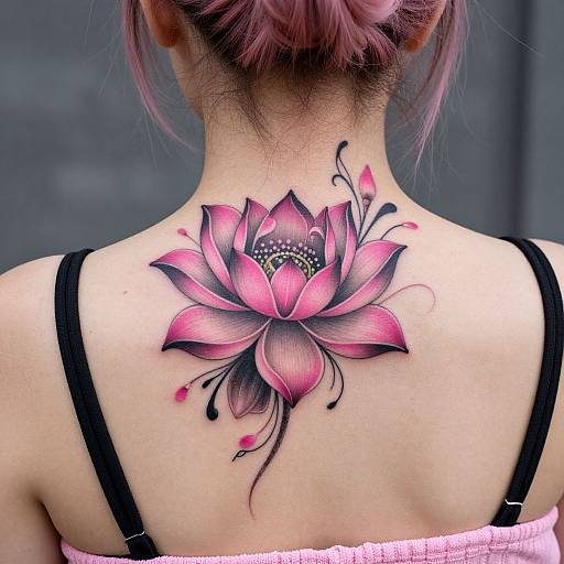 Vibrant Pink and Black Floral Tattoo