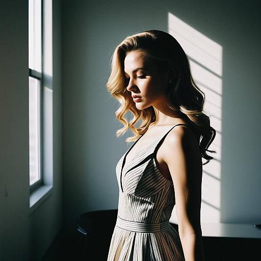 Fashion Model in Elegant Gown with Shadow Root Hairstyle