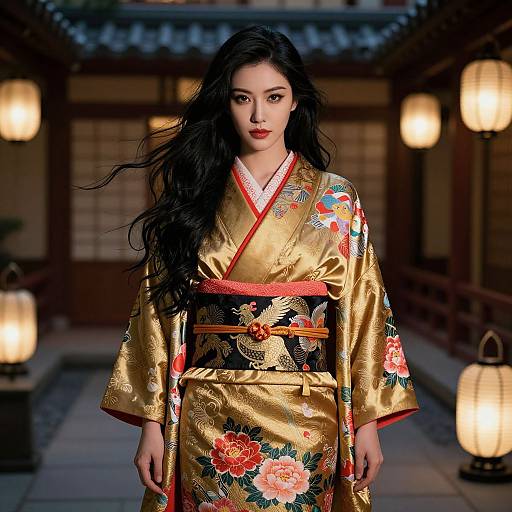 Elegant Woman in Ornate Kimono
