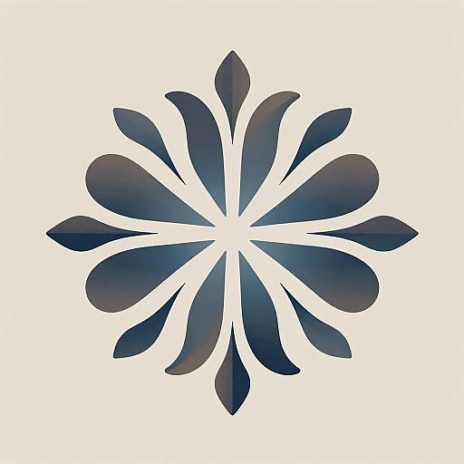 Digital abstract design: Deep blue, gradient, petal-like shapes radiate from a central white point, forming a symmetrical floral pattern on a white