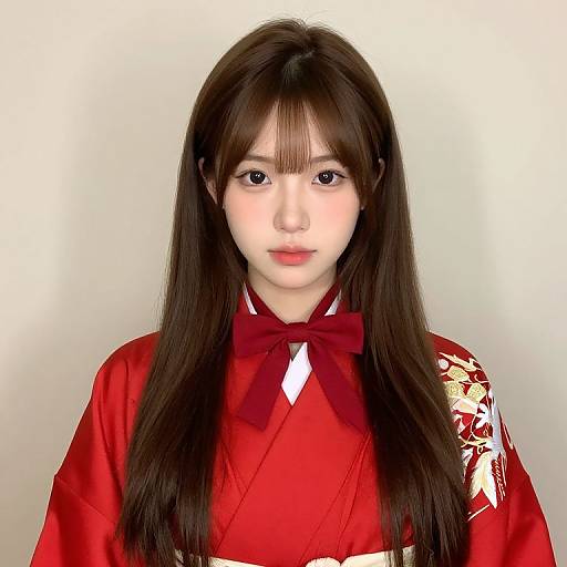 Asian Girl in Red Kimono