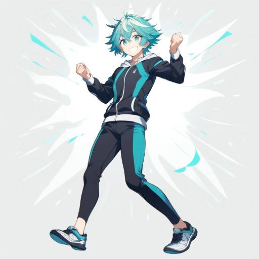 Energetic Athletic Boy with Teal Hair