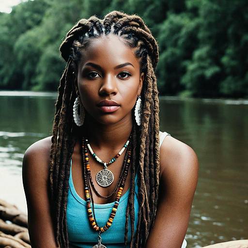 African American Woman with Faux Locs by River