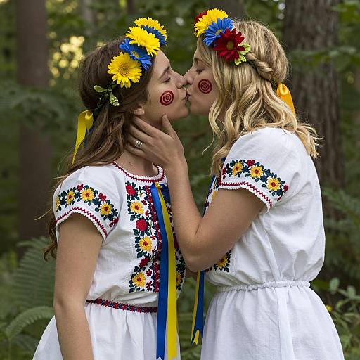 Intimate Outdoor Kiss Between Two Women