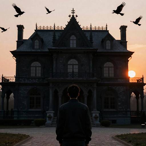 Mysterious Man at Gothic Mansion
