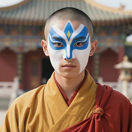 Young Asian Monk with Traditional Face Paint