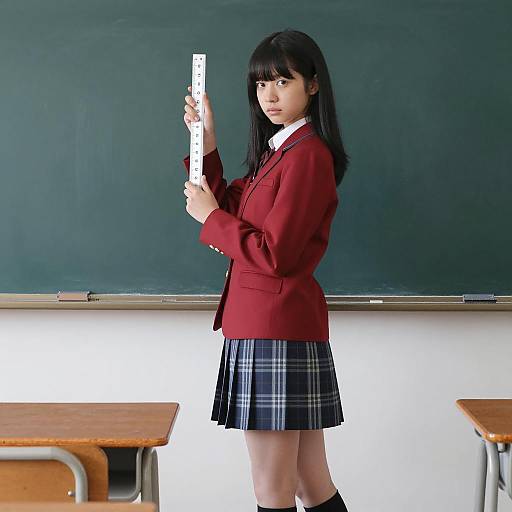 Intense Japanese Schoolgirl in Classroom