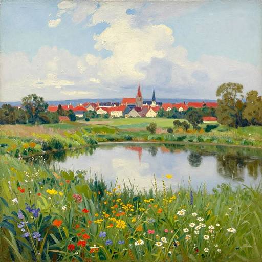 Serene Lagoon with Distant Cityscape