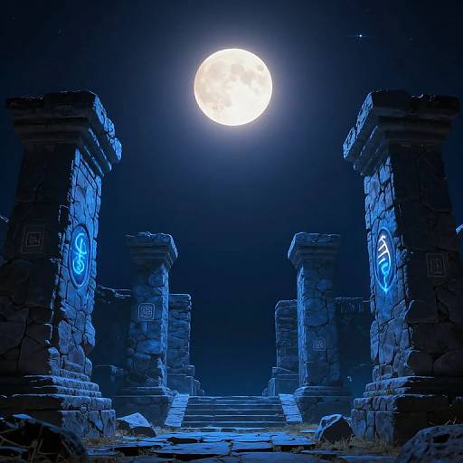 Eclipsed Ancient Ruins Under Celestial Light