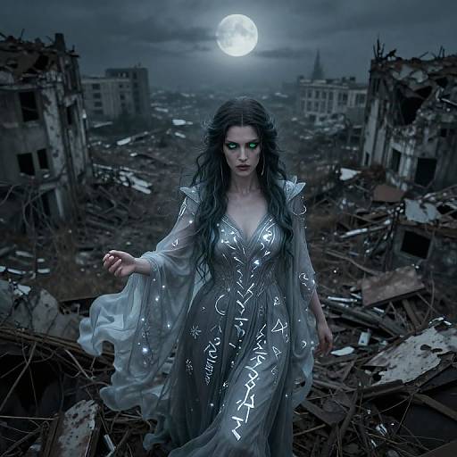 Enigmatic Elven Sorceress in Dystopia